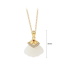 Load image into Gallery viewer, 925 Sterling Silver Plated Gold Fashion Simple Fan Shaped Pendant with Cubic Zirconia and Necklace