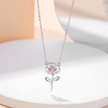 Load image into Gallery viewer, 925 Sterling Silver Simple Romantic Rose Pendant with Pink Cubic Zirconia and Necklace