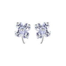 Load image into Gallery viewer, 925 Sterling Silver Simple and Fashion Four-leafed Clover Stud Earrings with Cubic Zirconia