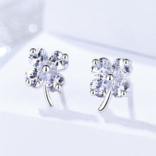 Load image into Gallery viewer, 925 Sterling Silver Simple and Fashion Four-leafed Clover Stud Earrings with Cubic Zirconia