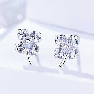 925 Sterling Silver Simple and Fashion Four-leafed Clover Stud Earrings with Cubic Zirconia
