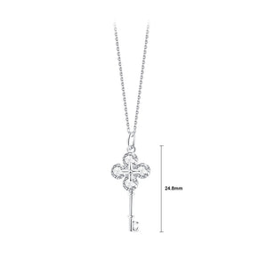 925 Sterling Silver Fashion Simple Four-leafed Clover Key Pendant with Cubic Zirconia and Necklace