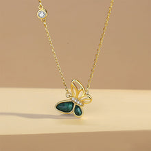 Load image into Gallery viewer, 925 Sterling Silver Plated Gold Simple Elegant Hollow Butterfly Pendant with Cubic Zirconia and Necklace