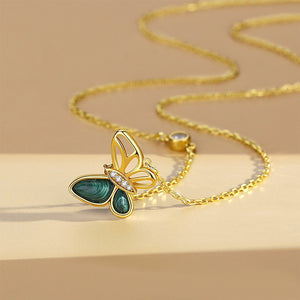 925 Sterling Silver Plated Gold Simple Elegant Hollow Butterfly Pendant with Cubic Zirconia and Necklace