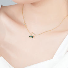 Load image into Gallery viewer, 925 Sterling Silver Plated Gold Simple Elegant Hollow Butterfly Pendant with Cubic Zirconia and Necklace