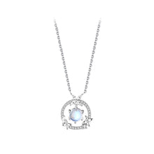 Load image into Gallery viewer, 925 Sterling Silver Fashion Temperament Flower Geometric Circle Moonstone Pendant with Cubic Zirconia and Necklace