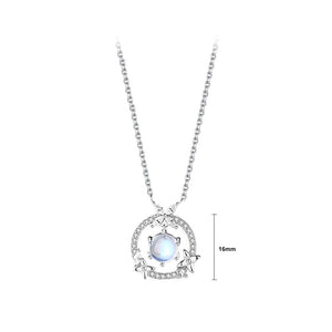 925 Sterling Silver Fashion Temperament Flower Geometric Circle Moonstone Pendant with Cubic Zirconia and Necklace