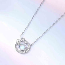 Load image into Gallery viewer, 925 Sterling Silver Fashion Temperament Flower Geometric Circle Moonstone Pendant with Cubic Zirconia and Necklace