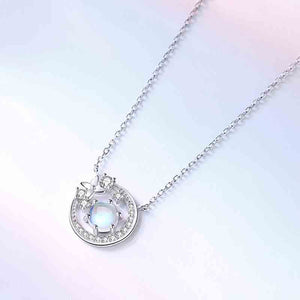 925 Sterling Silver Fashion Temperament Flower Geometric Circle Moonstone Pendant with Cubic Zirconia and Necklace