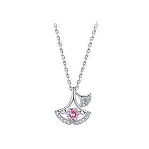 925 Sterling Silver Fashion Simple Gingko Leaf Pendant with Cubic Zirconia and Necklace