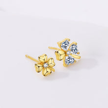Load image into Gallery viewer, 925 Sterling Silver Plated Gold Fashion Simple Four-leafed Clover Asymmetric Stud Earrings with Cubic Zirconia