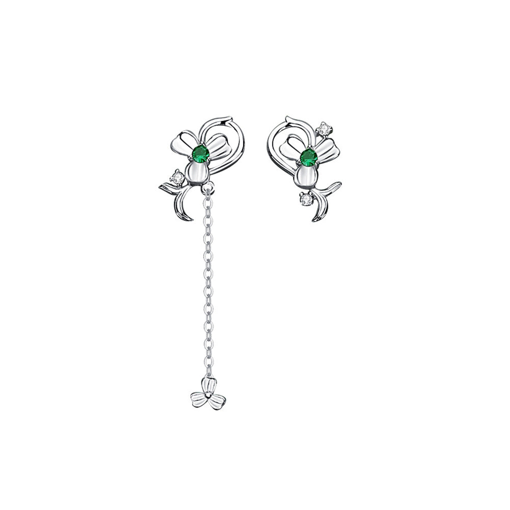 925 Sterling Silver Fashion Simple Three-leafed Clover Tassel Earrings with Cubic Zirconia