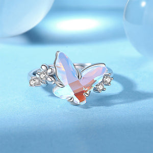 925 Sterling Silver Fashion Temperament Butterfly Color Cubic Zirconia Flower Adjustable Ring