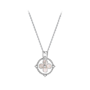 925 Sterling Silver Fashion Creative Four-leafed Clover Ferris Wheel Pendant with Cubic Zirconia and Necklace