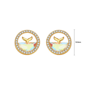 925 Sterling Silver Plated Gold Fashion Simple Mermaid Tail Geometric Round Stud Earrings with Cubic Zirconia