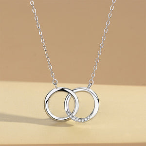 925 Sterling Silver Simple Fashion Double Ring Pendant with Cubic Zirconia and Necklace