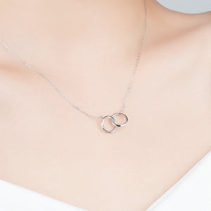 925 Sterling Silver Simple Fashion Double Ring Pendant with Cubic Zirconia and Necklace