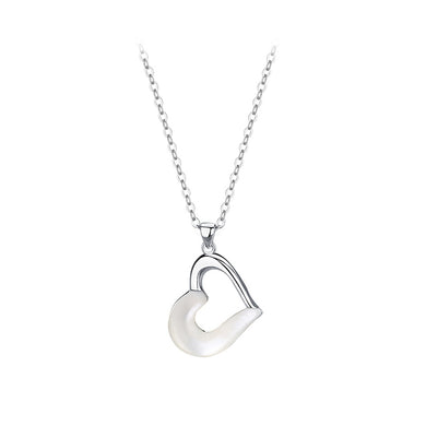 925 Sterling Silver Simple Fashion Hollow Heart Shape Mother-of-Pearl Pendant with Necklace