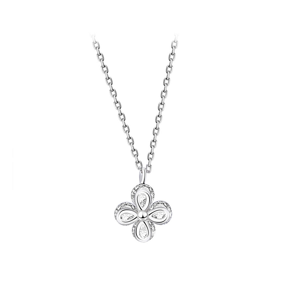 925 Sterling Silver Simple Fashion Four-leafed Clover Pendant with Cubic Zirconia and Necklace