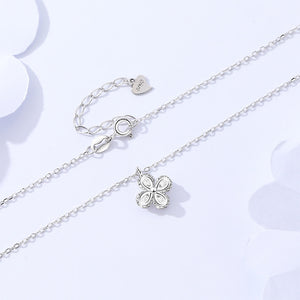 925 Sterling Silver Simple Fashion Four-leafed Clover Pendant with Cubic Zirconia and Necklace