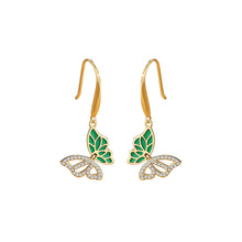 Load image into Gallery viewer, 925 Sterling Silver Plated Gold Fashion Elegant Hollow Green Butterfly Earrings with Cubic Zirconia