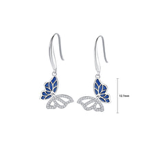 Load image into Gallery viewer, 925 Sterling Silver Fashion Elegant Hollow Blue Butterfly Earrings with Cubic Zirconia