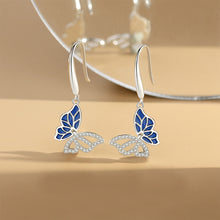 Load image into Gallery viewer, 925 Sterling Silver Fashion Elegant Hollow Blue Butterfly Earrings with Cubic Zirconia
