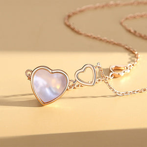 925 Sterling Silver Plated Rose Gold Simple Romantic Double Heart Mother-of-pearl Pendant with Necklace