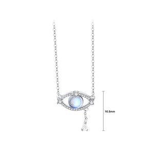 925 Sterling Silver Fashion Personality Devil Eye Moonstone Tassel Pendant with Cubic Zirconia and Necklace