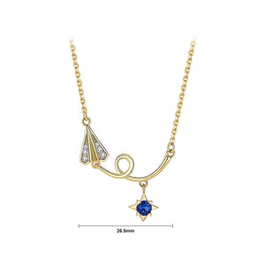 925 Sterling Silver Plated Gold Fashion Creative Paper Airplane Star Pendant with Cubic Zirconia and Necklace