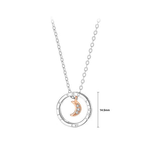 925 Sterling Silver Fashion Simple Rose Gold Moon Geometric Circle Pendant with Cubic Zirconia and Necklace