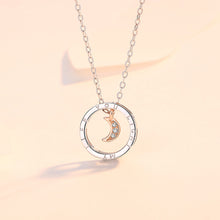 Load image into Gallery viewer, 925 Sterling Silver Fashion Simple Rose Gold Moon Geometric Circle Pendant with Cubic Zirconia and Necklace