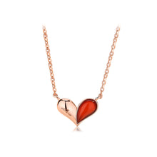 Load image into Gallery viewer, 925 Sterling Silver Plated Rose Gold Fashion Simple Heart Shape Imitation Agate Pendant with Necklace