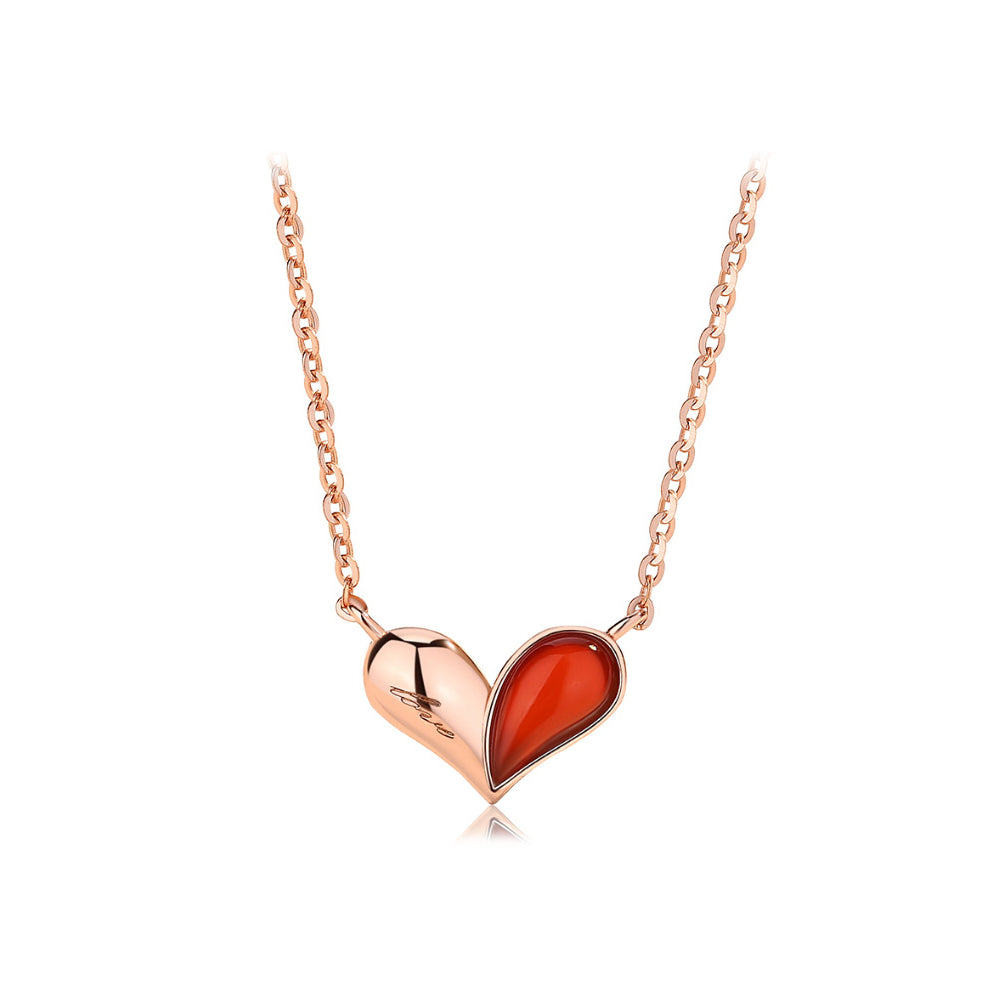 925 Sterling Silver Plated Rose Gold Fashion Simple Heart Shape Imitation Agate Pendant with Necklace