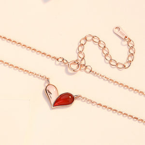 925 Sterling Silver Plated Rose Gold Fashion Simple Heart Shape Imitation Agate Pendant with Necklace