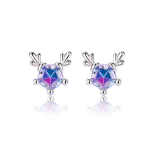 Load image into Gallery viewer, 925 Sterling Silver Simple and Cute Elk Stud Earrings with Colorful Cubic Zirconia