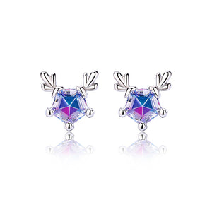 925 Sterling Silver Simple and Cute Elk Stud Earrings with Colorful Cubic Zirconia