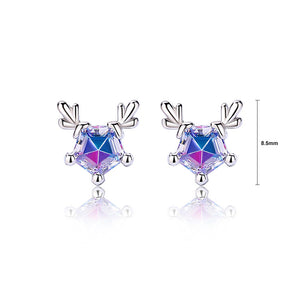 925 Sterling Silver Simple and Cute Elk Stud Earrings with Colorful Cubic Zirconia