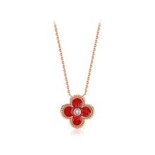 Load image into Gallery viewer, 925 Sterling Silver Plated Rose Gold Simple Temperament Enamel Red Four-leafed Clover Pendant with Cubic Zirconia and Necklace