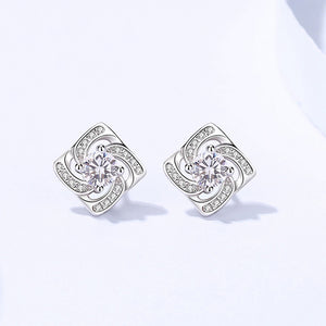 925 Sterling Silver Simple and Elegant Hollow Square Geometric Stud Earrings with Cubic Zirconia