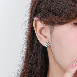 925 Sterling Silver Simple and Elegant Hollow Square Geometric Stud Earrings with Cubic Zirconia