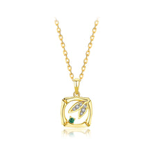 Load image into Gallery viewer, 925 Sterling Silver Plated Gold Fashion Vintage Leaf Bamboo Cube Pendant with Cubic Zirconia and Necklace