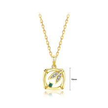 Load image into Gallery viewer, 925 Sterling Silver Plated Gold Fashion Vintage Leaf Bamboo Cube Pendant with Cubic Zirconia and Necklace