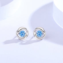 Load image into Gallery viewer, 925 Sterling Silver Simple Fashion Flower Stud Earrings with Blue Cubic Zirconia