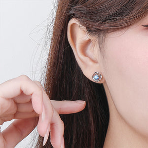 925 Sterling Silver Simple Fashion Flower Stud Earrings with Blue Cubic Zirconia