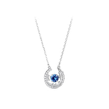 Load image into Gallery viewer, 925 Sterling Silver Fashion Feather Geometric Pendant with Blue Cubic Zirconia and Necklace