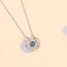 Load image into Gallery viewer, 925 Sterling Silver Fashion Feather Geometric Pendant with Blue Cubic Zirconia and Necklace