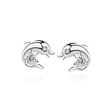Load image into Gallery viewer, 925 Sterling Silver Simple Cute Dolphin Stud Earrings with Cubic Zirconia