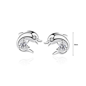 925 Sterling Silver Simple Cute Dolphin Stud Earrings with Cubic Zirconia