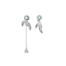 Load image into Gallery viewer, 925 Sterling Silver Fashion Temperament Leaf Moonstone Tassel Earrings with Cubic Zirconia